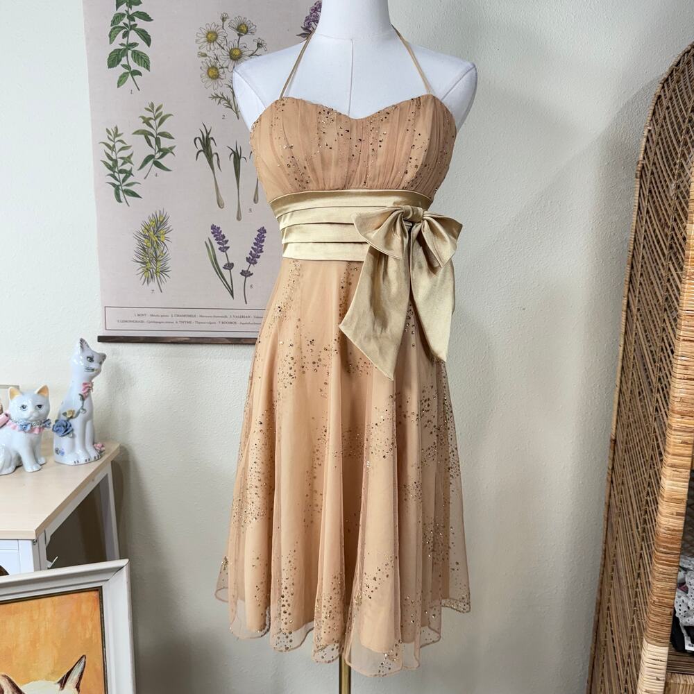 90s Y2k Mesh Glitter Babydoll Party Dress Coquette Romantic Fairy Hoco Prom XS